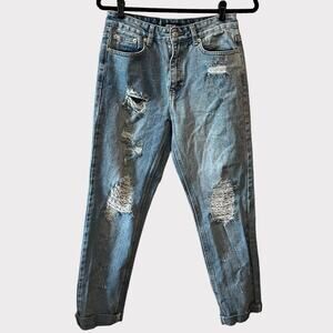 Nasty Gal Destructed Denim Boyfriend Jeans size 6